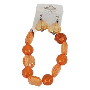 Fashion Jewelry Girls Teens Bracelet Earrings Set Orange Beaded Arcrylic Stretch